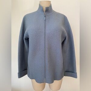 Eileen Fisher 100% boiled wool felted zip front jacket in soft ice blue Size Med